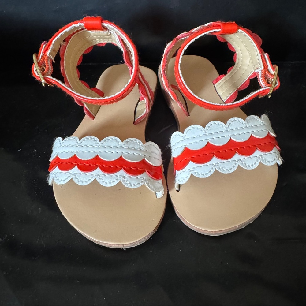 Janie and Jack Red and White Scalloped Baby Girl Sandals